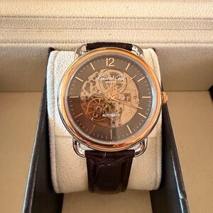 Kenneth Cole Brown Leather Skeleton Automatic Men’s Watch